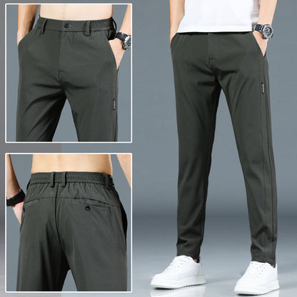 Men's Ice Silk Elastic Waist Straight-Leg Casual Pants