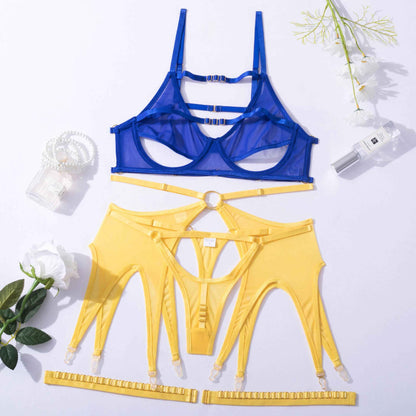 Adjustable Garter Lingerie Set with Steel Rings