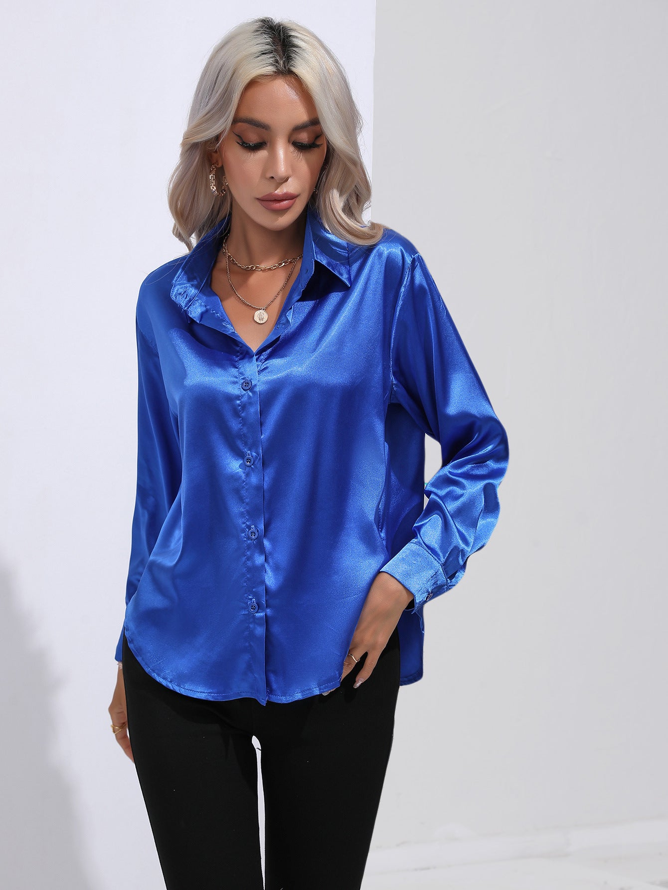 Womens Long Sleeve Satin Shirt
