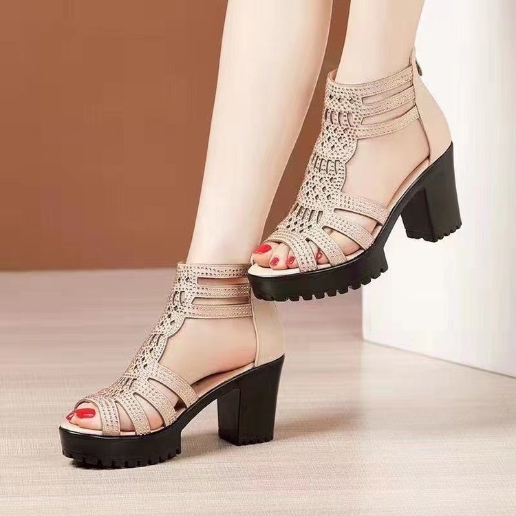 Women Soft Sole Solid Color High Heel Sandals
