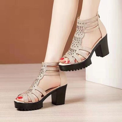 Women Soft Sole Solid Color High Heel Sandals