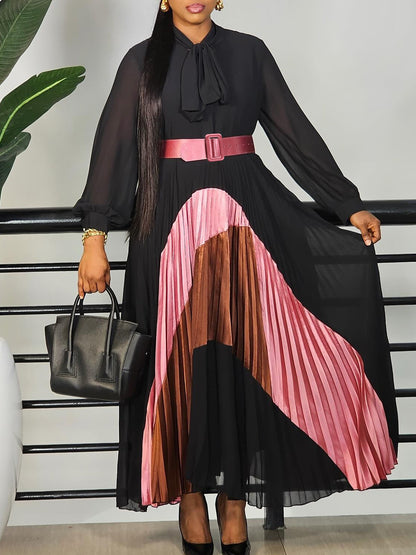 Elegant Pleated Dress with Belt