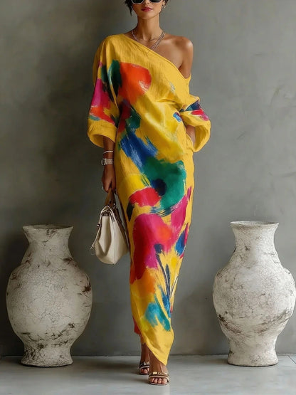 French Style Printed Dress and Pants Set