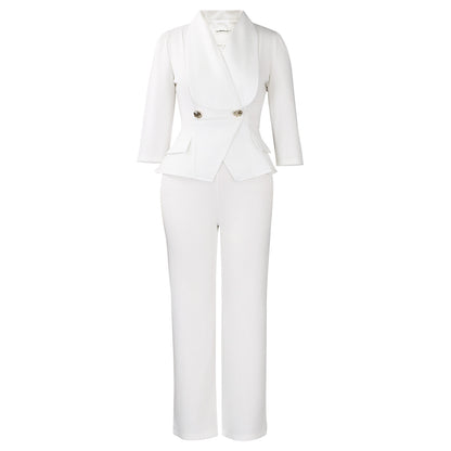 Womens Suit Collar Wide Leg Jumpsuit