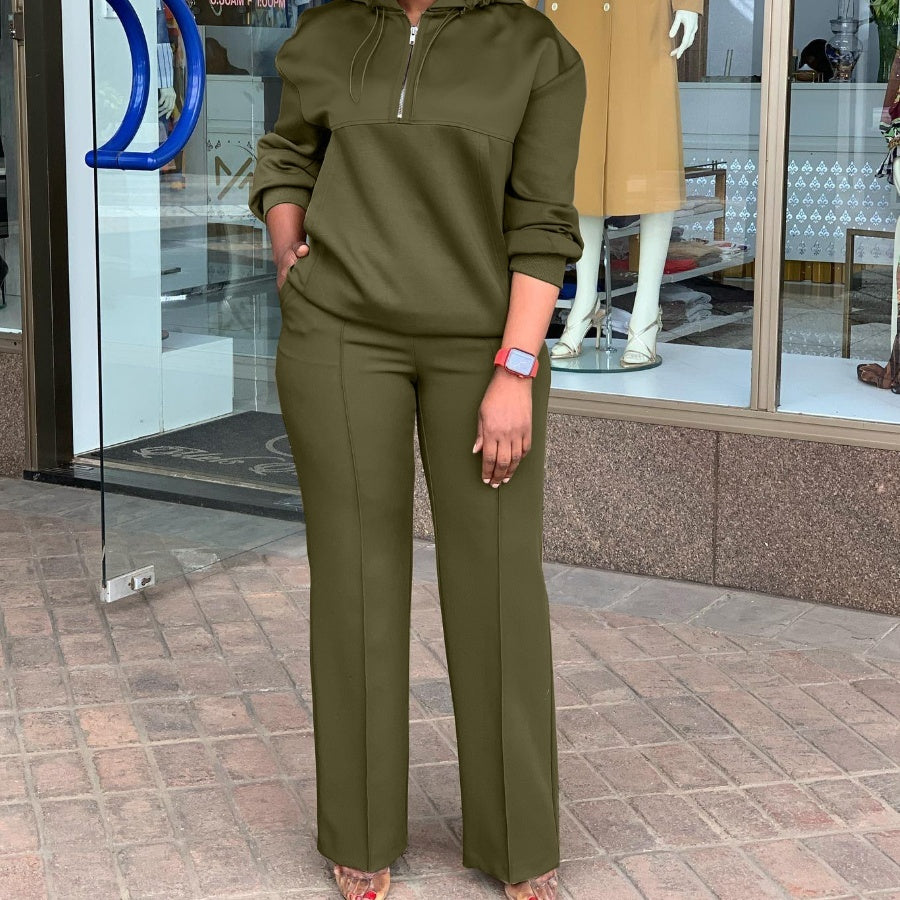 Effen kleur losvallend damespak met trekkoord en capuchon