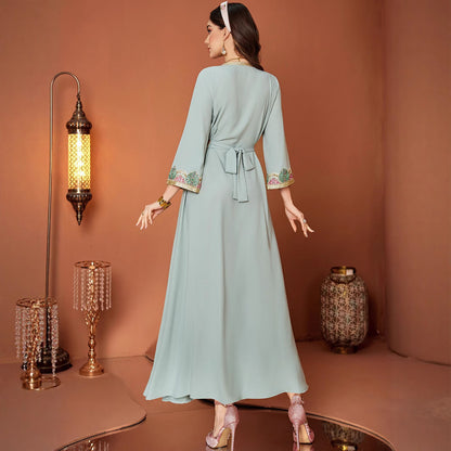 ZF4066 Patchwork Geborduurde Kant Maxi-jurk