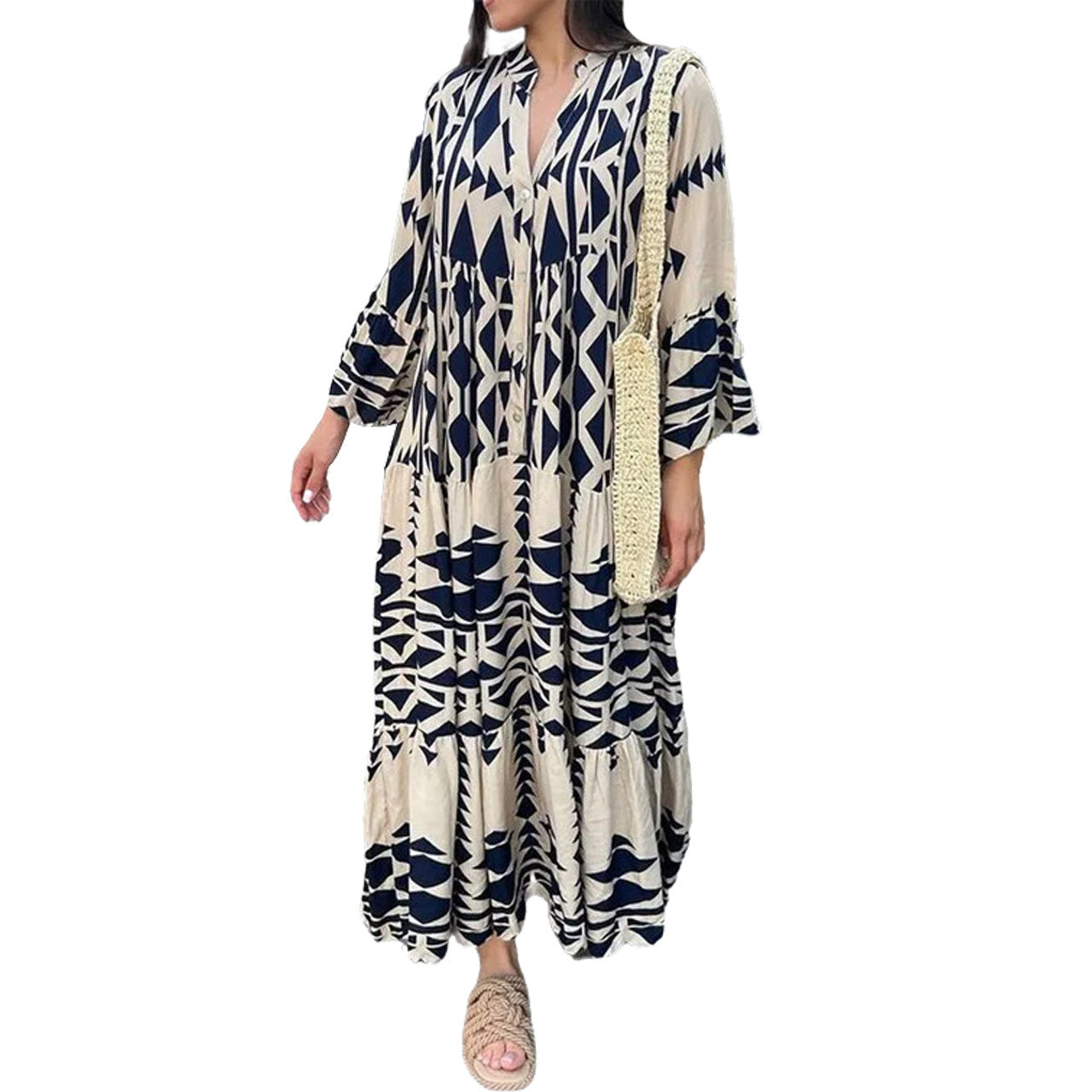 New temperament printed shirt dress Bohemian dress