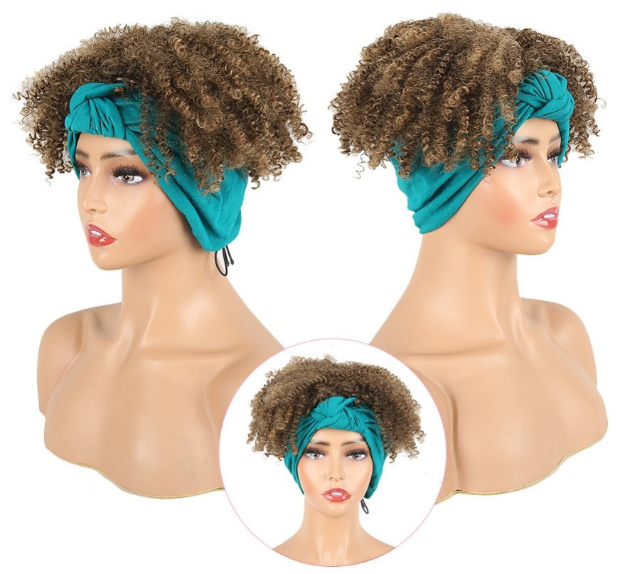 Synthetic fluffy short curly hair headband wig