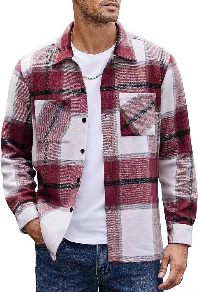 High-end Warm Plaid Men's Thickened Shirt Jacket for Autumn and Winter