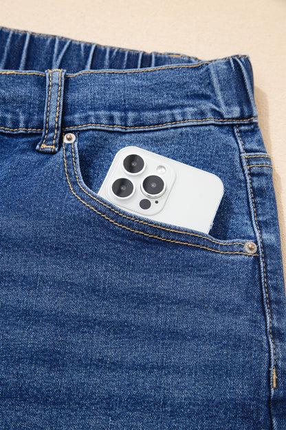 Jeans met acid wash-effect en vetersluiting plus size