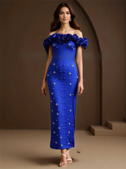 Pearl Embellished One-Shoulder Bandage Dress
