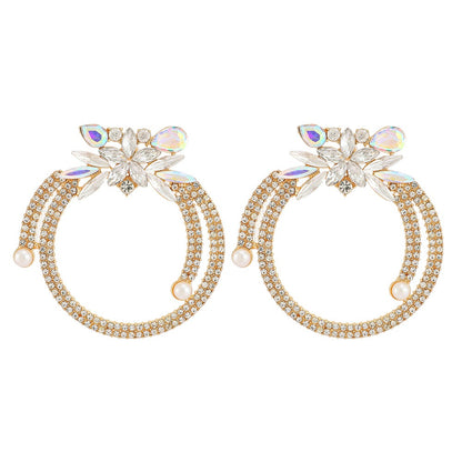 Fashionable circular metal full color crystal trendy earrings