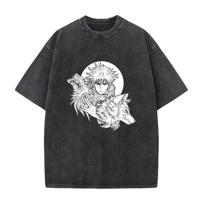 Summer AnimePrinted T-Shirt Cotton Washed Vintage Short Sleeve