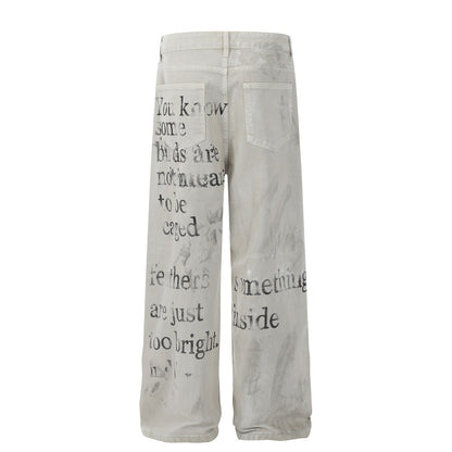 Fuzzy letter printed jeans