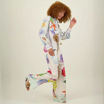 Two piece set of printed graffiti shirt and pants