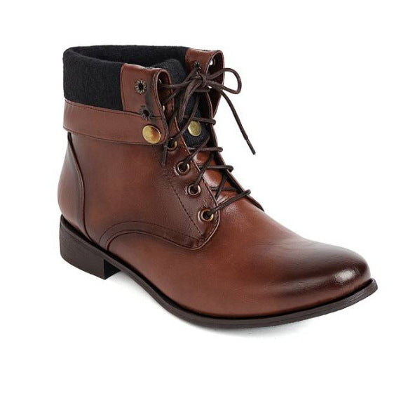 Retro Lace Up Roman Boots Short Boots for Women with Thick Heel