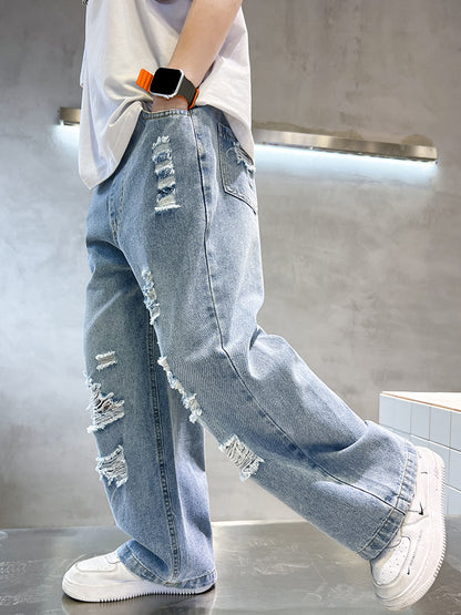 Boys Tencel Ripped Wide Leg Jeans