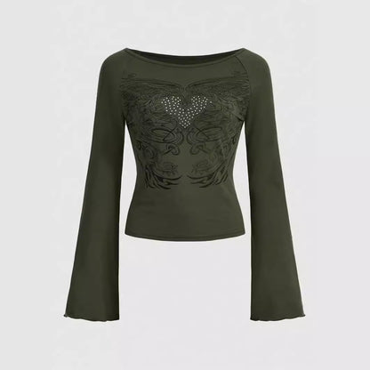 Big V-Neck Classic Micro Long Sleeve Top T-shirt