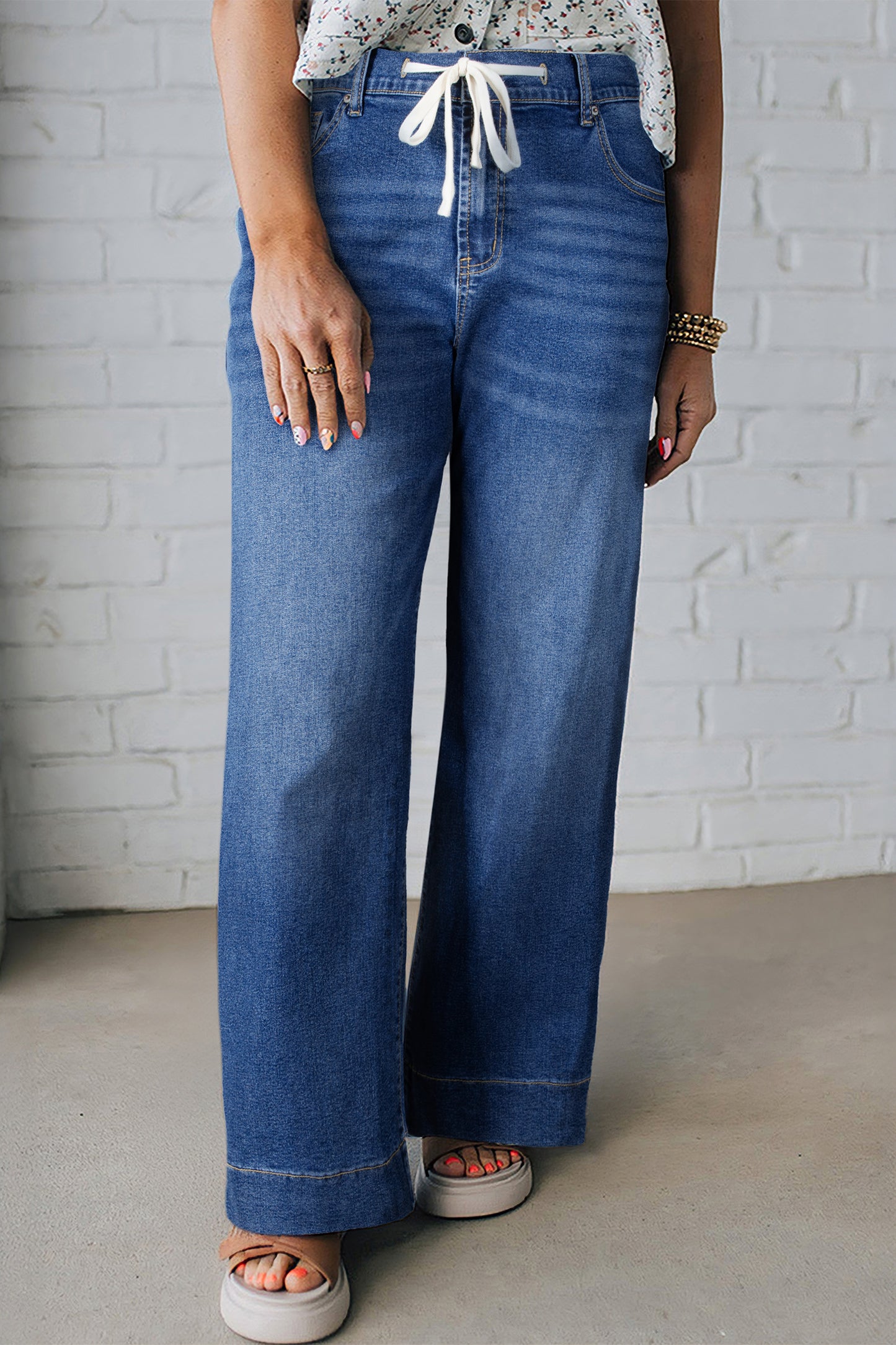 Jeans met acid wash-effect en vetersluiting plus size