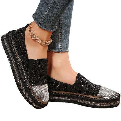 Women's Casual Rhinestone Loafers with Thick Sole