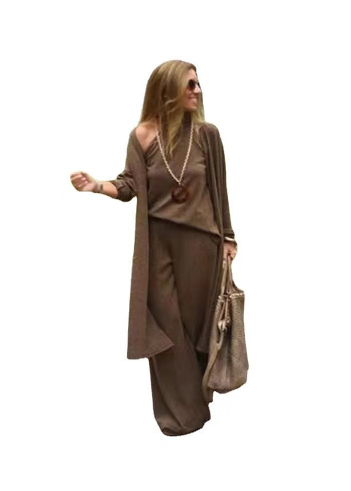 Casual effen kleur lange driedelige set