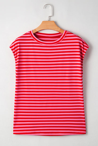 Gestreepte T-shirt met ribboord korte mouwen en ronde hals
