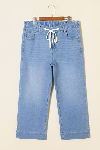 Jeans met acid wash-effect en vetersluiting plus size