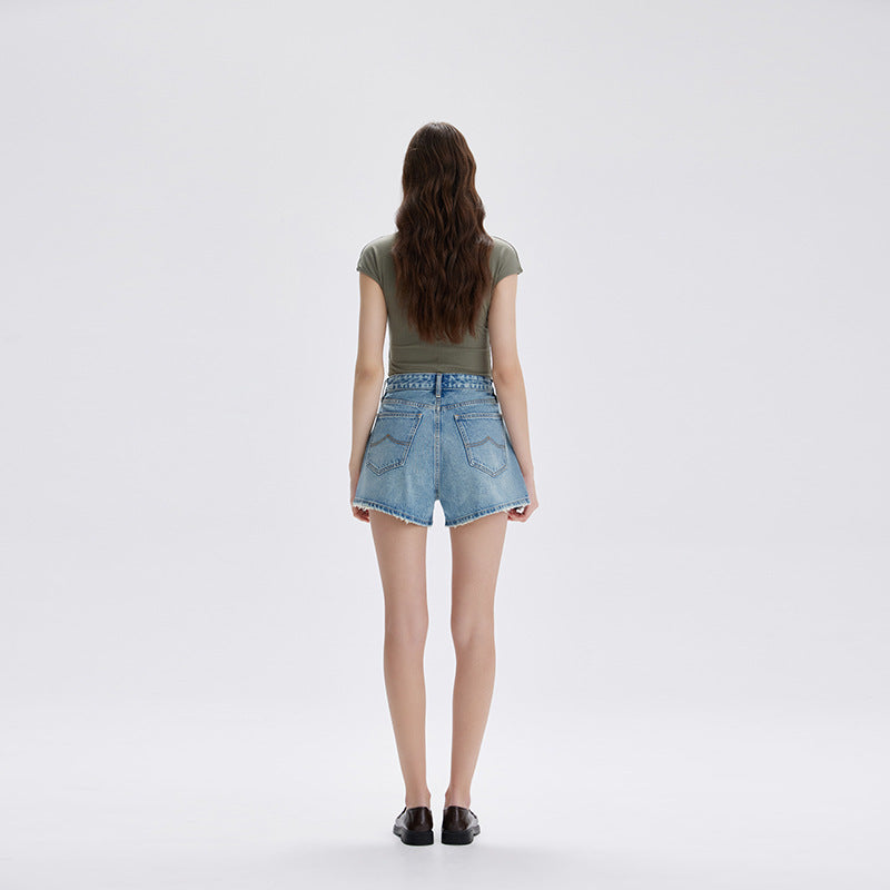 Dames denim shorts met hoge taille