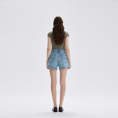 Dames denim shorts met hoge taille