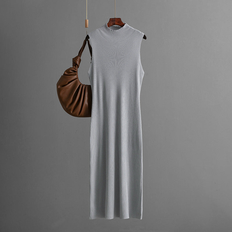 Solid Color Fitted Elastic Knit Sleeveless Pinafore Dress Versatile Bodycon Dress