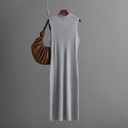 Solid Color Fitted Elastic Knit Sleeveless Pinafore Dress Versatile Bodycon Dress