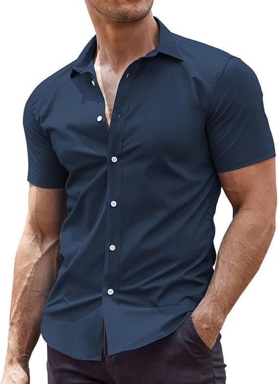 Mens Classic Business Casual Short Sleeve Shirt