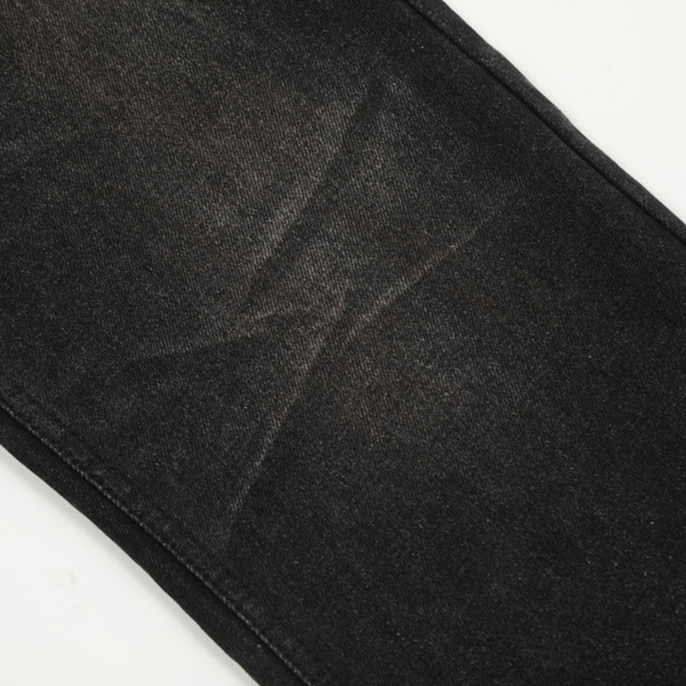Washed denim straight leg pants
