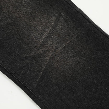 Washed denim straight leg pants