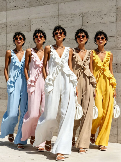 Womens V-Neck Sleeveless Jumpsuit