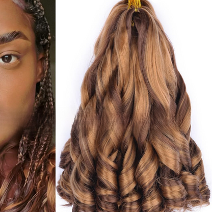 Synthetic fiber wig with long wavy hair
