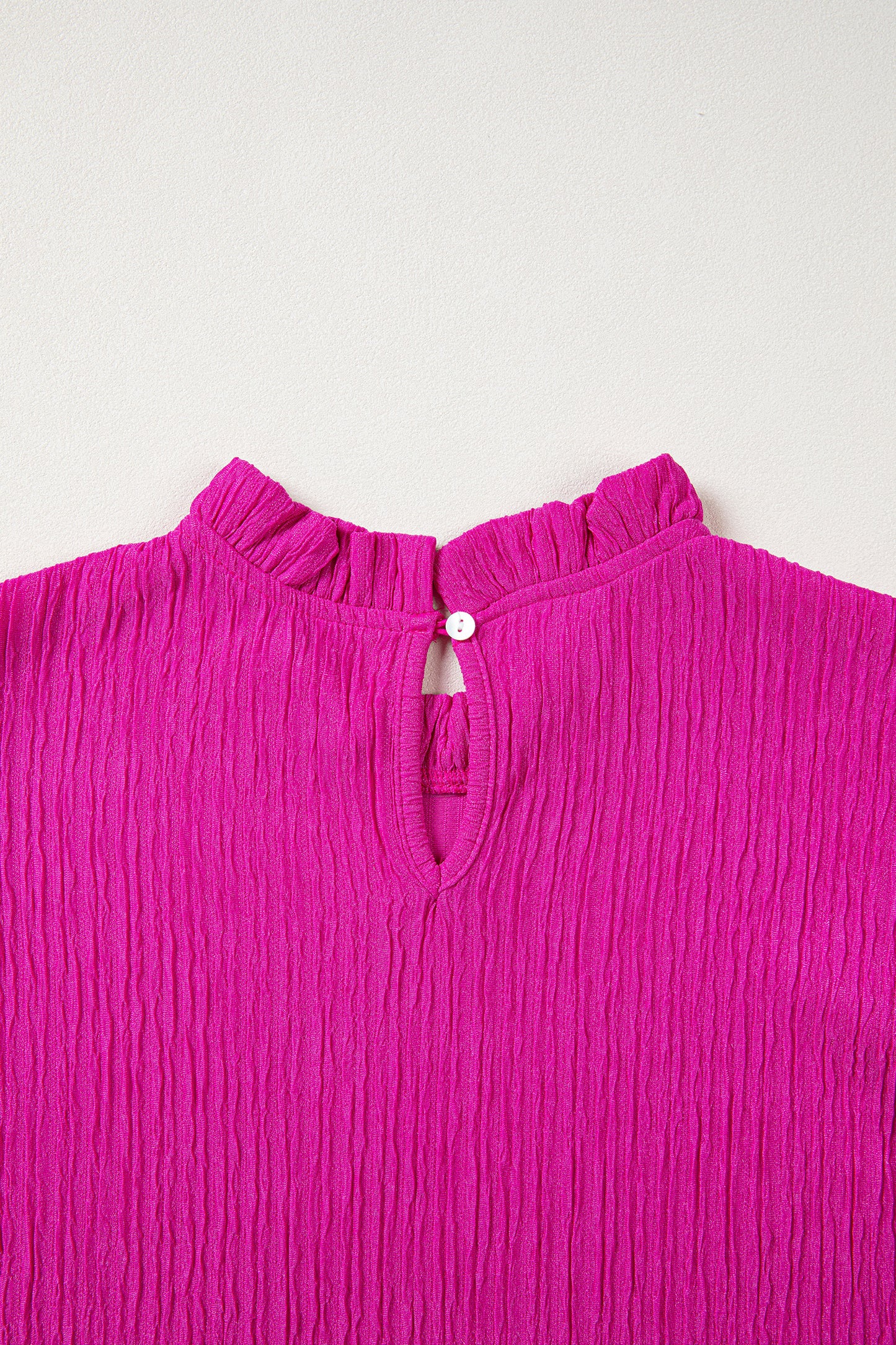 Effen blouse met textuur en ruches korte mouwen