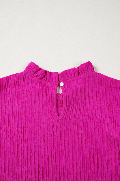 Effen blouse met textuur en ruches korte mouwen