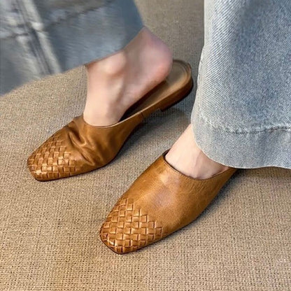 Sheepskin Version ~ French Retro Braided Toe-Cap Half Slippers for Women, Fashionable Lazy Slip-On Casual Sandals for Outer Wear