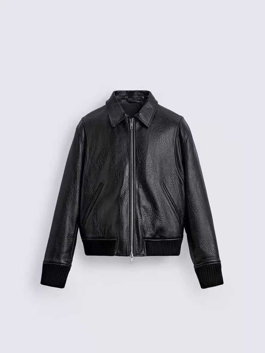 Loose Imitation Leather Zip Jacket Coat Leather Coat