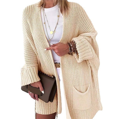 Plus Size Open Oversized Vest Met Opvouwbare Vleermuismouwen