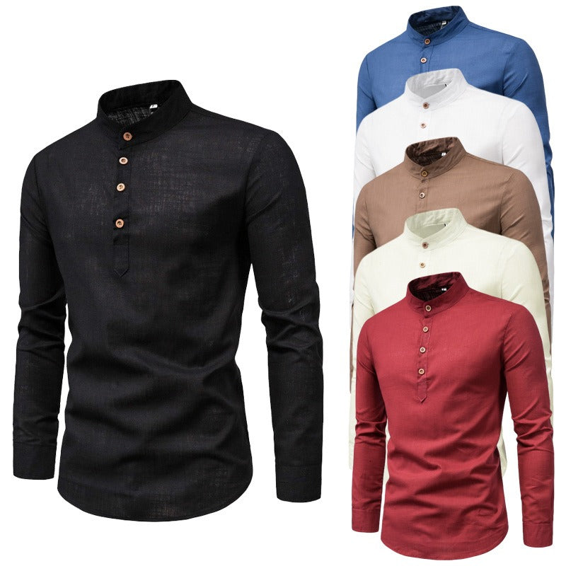 Slim fit herenoverhemd met lange mouwen en hoge hals