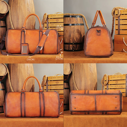 Men's Leather Travel Bag Large Capacity Cowhide Duffle Bag