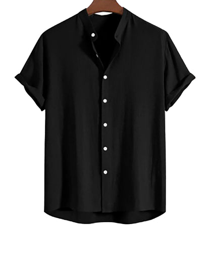 Men's Stand Collar Slim Fit Linen-Cotton Suit Set