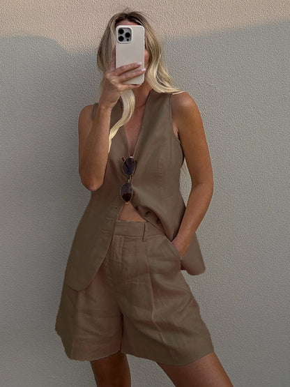 Women's Cotton Linen Vest Shorts