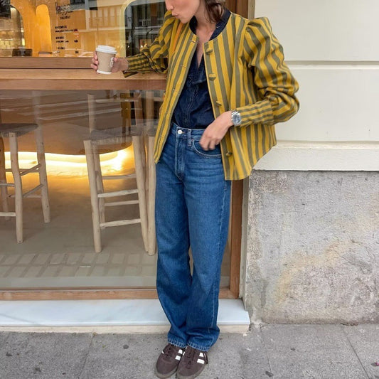 Gestreept satijnen overhemd met lange mouwen