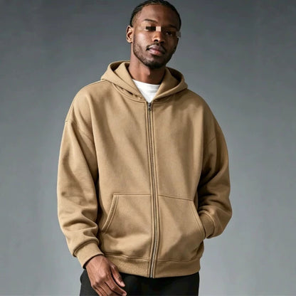 Men Women Solid Color Zipper Hooded Sweatshirt