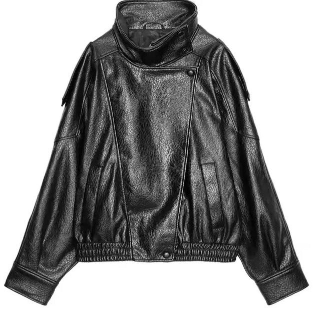 Womens Retro Pebbled Leather Jacket
