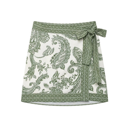 Printed shirt top+printed skirt set