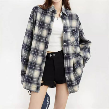 Stijlvol oversized retro geruit shirt met lange mouwen voor dames